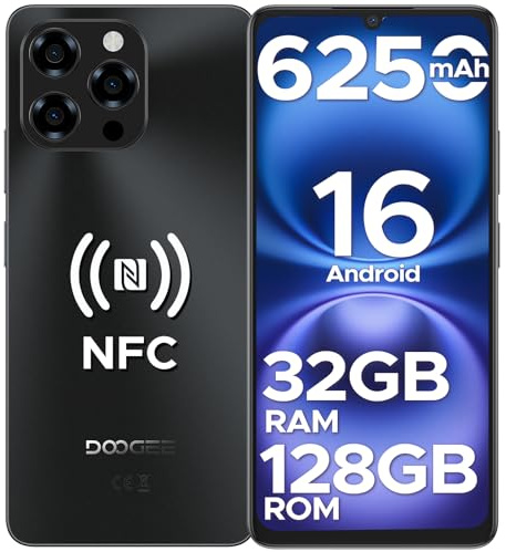 DOOGEE Note 58 Teléfono Movil Android 16, 6,75 HD+IPS 90Hz,T7250 Octa Core, 32GB(8+24) + 128GB, 6250mAh Batería, 16MP+8MP, Cuerpo de8,6mm Telefono, Face ID/NFC/OTG/GPS/Widevine L1/Doble SIM 4G Movil