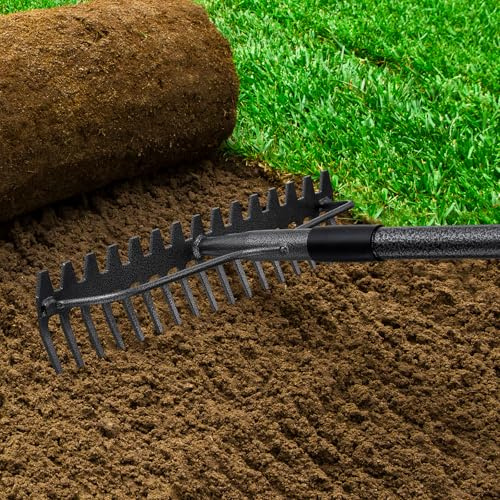 49 Rake - 17 Extra Wide Garden Tool with Double-Sided Head, Heavy Duty Lightweight Stainless Steel Construction for Mulching & Debris Removal, Leveling Lawn, Loosening Soil, Leaf Cleanup, Soil Prep