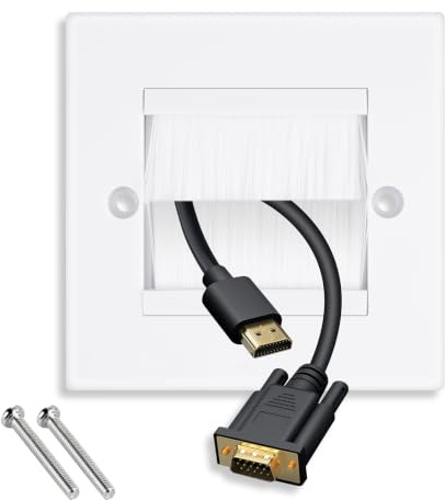 APXEL Multimedia Wanddose, Unterputzdosen Abdeckung Kabeldurchführung, 85x85mm Blende Wandauslassdose mit Schrauben und Nylon Bürsten Dose Abdeckung für TV Kabel Steckdosen, 1 Stück | Kabeldurchführungsplatten für HDMI-TV, Ethernet-Lautsprecher, Kabeldurchführungen, ordentliche Halterung, Weiß