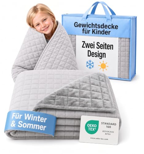 Gewichtsdecke Kinder- Oekotex zertifiziert, Winter&Sommer Seiten Design | Gewichtsdecke für Kinder 135x200 cm 3.5kg - Therapiedecke kinder mit beruhigender Wirkung durch perfekte Gewichtsverteilung