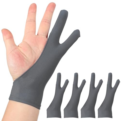 sourcing map 4pcs Artist Drawing Glove, Breathable Graphics Painting Glove with Two Fingers for Right Hand and Left Hand Graphic Digital Tablet Paper Sketching (Size M), Gray