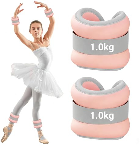 2 pezzi (1,0 kg ciascuno), pesi per gambe e braccia per principianti e bambini, pesi per polsi, pesi per piedi, ideali per pilates, yoga, jogging, rosa chiaro
