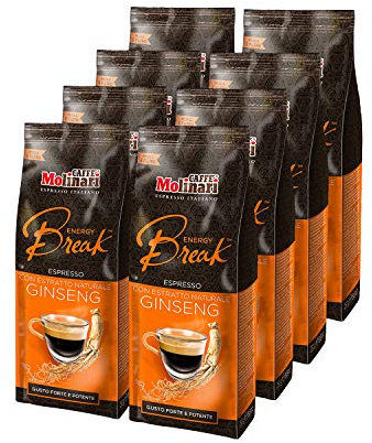 Caffè Molinari® Preparato a Base di Miscela di Caffè Macinato - per Bevanda al Caffè, con Estratto Naturale di Ginseng (Confezione da 8 sacchetti da 250gr)