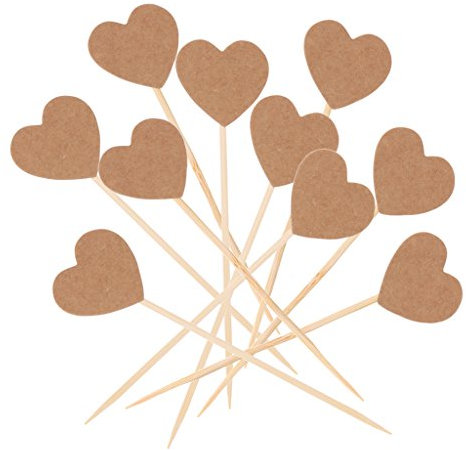 MagiDeal 50 Stück Herzen Kuchendeko Kraftpapier Cake Pop Stiele, Muffin Deko Hochzeit Zahnstocher Kuchen Cocktail Dekor Valentinstag Cupcake Topper