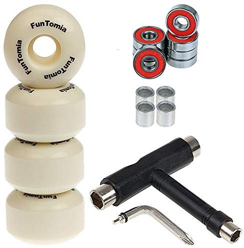 FunTomia 4X Rillen-Profil Rollen 53mmx34mm Härtegrad 100A + T-Tool für Skateboards inkl. 2RS ABEC-9 Kugellager/Wheels