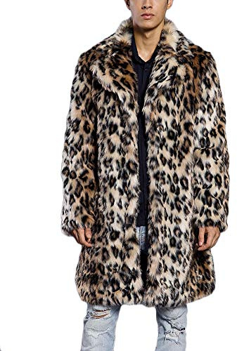 DianShaoA Herren Pelz Mantel Fellmantel Kunstpelz Jacke Warm Revers Felljacke Parka Pelzmantel Leopard 2XL