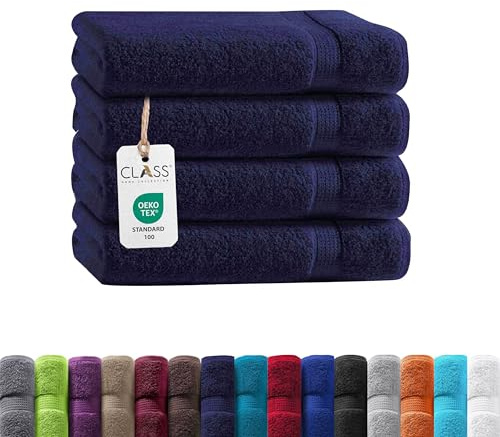 Class Home Collection Frottee Gästetücher 30x50 cm – 4er Set Gästetuch – Besonders weiche & saugfähige Gästetücher aus 100% Baumwolle mit Aufhänger – Navy
