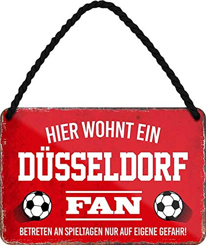 schilderkreis24 - Blechschilder Fan Hängeschild für Fußball Begeisterte Deko Artikel Schild Geschenkidee (Hier wohnt ein Düsseldorf Fan 18x12cm)