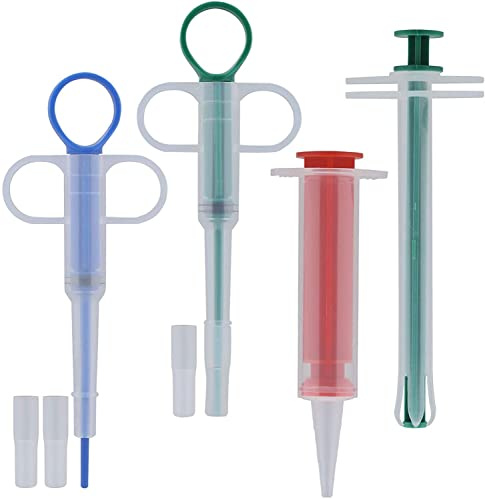 LUTER 4 Jeringas para Mascotas, Dispensador De Pastillas para Mascotas, Alimentador De Tabletas para Mascotas De Punta Suave Herramienta Dispensadora De Alimentación Médica Reutilizable