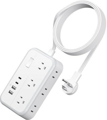 Surge Protector Power Strip with 6 Outlets 4 USB Port, 5 Ft Flat Plug Extension Cord Outlet Extender, White Extension Cord with Multiple Outlets for Indoor, Home, Office Supplies, Dorm Room Essentials