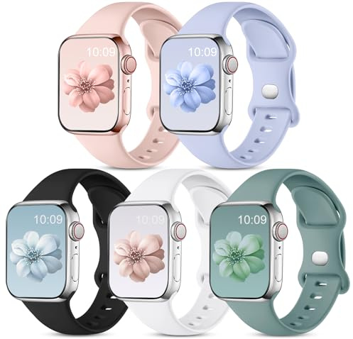 CeMiKa 5 Pack Straps Compatible for Apple Watch Strap 41mm 38mm 40mm 42mm 44mm 45mm 46mm 49mm, Soft Silicone Sport Band for iWatch Series 11 10 9 8 7 6 5 4 3 SE SE3, Women Men, 38mm/40mm/41mm-S/M