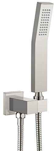 Heyalan SUS304 Edelstahl Handbrause Wand Hochdruck Luxus Duschset High Flow Rechteck Handbrause Spray mit Wandanschluss Halterung und Schlauch, Gebogener Stil Gebürstetes Nickel