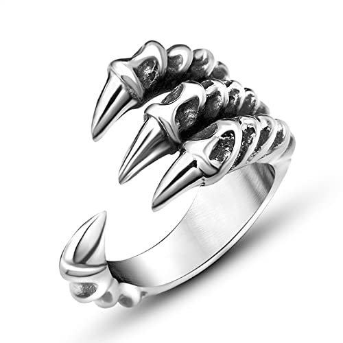 Drachenkrallenring, Gothic-Ring, verstellbar, offener Punk-Ring, Silber, cooler Vintage-Drachen-Schmuckring für Herren