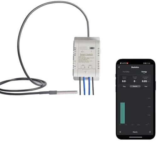 Yueyang WiFi Temperatursensor 16A, Tuya Smart Temperatursensor Monitor mit Leistungsmessung, Sprachsteuerung, Wasserdichter D-18B20 Sensor, Kompatibel mit Alexa