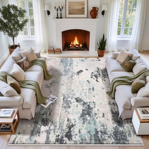 ASIinnsy Teppich Wohnzimmer Kurzflor Abstrakt Teppich Große Grau Modern Teppiche fürs Wohnzimmer Schlafzimmer Weich rutschfest Moderne Deko (Beige/Mehrfarbig, 200 x 300 cm)