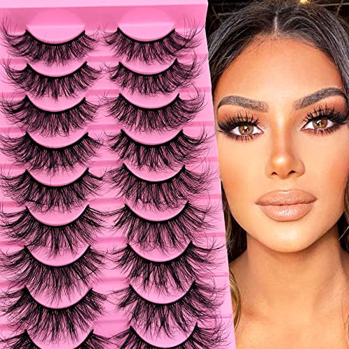 10 paires de faux cils Cat Eye 8D 20mm longs faux cils de vison doux dramatiques moelleux cils faits main œil de chat faux cils (XZ-02)