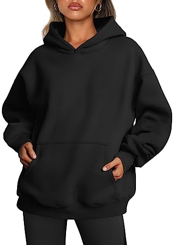 Trendy Queen Womens Oversized Hoodies Fleece Sweatshirts Fall Fashion Pullover Sweaters Winter Clothes Black L