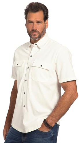 JP 1880, Chemise en Jersey pour Homme - Manches Courtes - Col Kent - Coupe Moderne, Blanc crème, 4XL