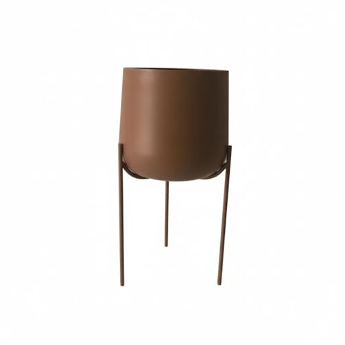LIN HOME Maceta Elevada de Metal Marrón con Soporte Metálico, Maceta Redonda para Plantas, Uso Interior y Exterior para Salón, Balcón, Terraza, Ideal para Cactus y Suculentas,15.5x15.5x32cm,RS22107