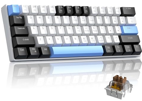 Camiysn Clavier de Jeu mécanique à 60%, Touches de Couleurs mélangées avec commutateurs Marron, Mini Clavier de Jeu Amovible avec câble de Type C avec lumière LED Bleue pour PC/Ordinateur Portable