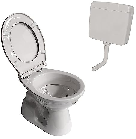Belvit Cuvette sur pied grise avec couvercle à fermeture amortie et réservoir de chasse d'eau