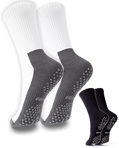 Halkfria sportstrumpor, greppstrumpor mot glidning på släta golv, stoppstrumpor mot halka i skor, halkfria noppstrumpor för fotboll, fitness, kalisteniker, pilates, yoga, Vit, 39-42 EU