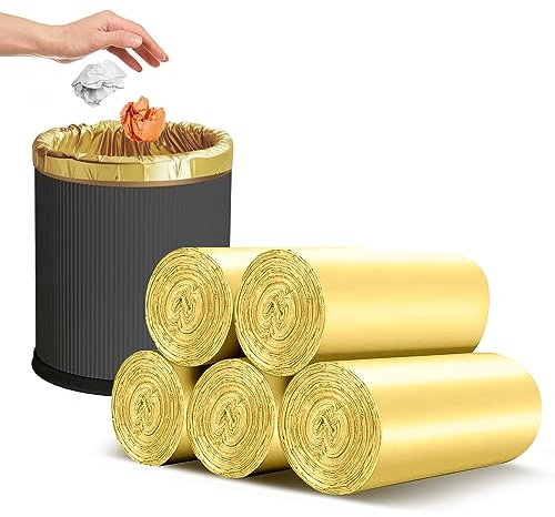 Bolsas de basura pequeñas doradas de 4 a 6 galones de 4 galones hasta 6 galones, fuertes bolsas de basura desechables, sin perfume, a prueba de fugas, para coches, barcos, oficinas, baños, dormitorios