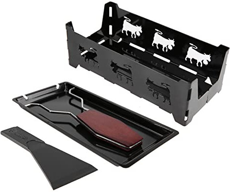 Srliya Raclette Grill and Fondue Set Raclette Cheese Wheel 19×10×7 Portable Non Stick Cheese Raclette Rotaster Baking Tray Stove with Wodd Handle Grilling Tool