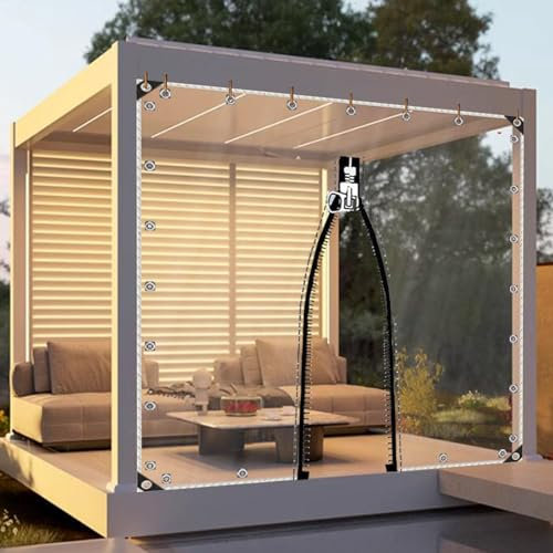 Telone in Pvc Trasparente,Telo Impermeabile per Impieghi Gravosi,Telone Chiare con Cerniere e Occhielli,Pannelli Laterali Protettivi Su Misura per Impianto Giardino Balconi,L×H-2x3.5m/6.6x11.5ft