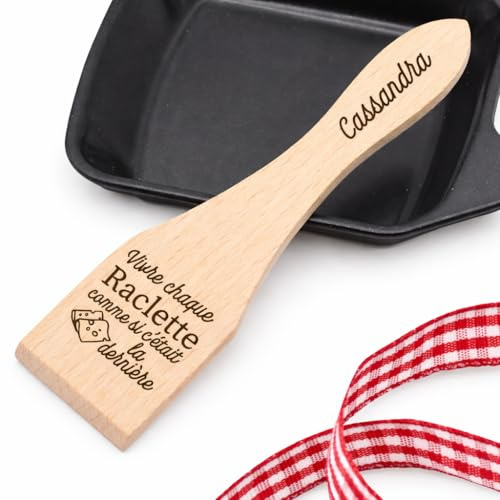 Spatule de raclette avec citation drôle et prénom pérsonnalisé, idée cadeau, hiver
