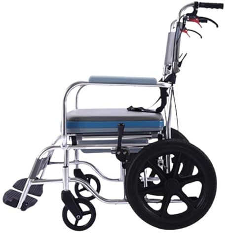 Duschstuhl mit Rollen für Behindertenpflege Toilettenrollstuhl,Toilettenstuhl Faltbar für Senioren,Commode Toilet Chair for Bedroom,Handbremsen vorne und hinten A