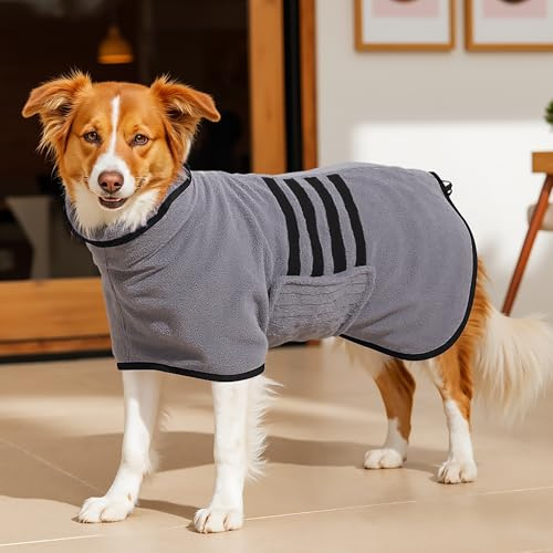 HezzLuv Mikrofaser-Hundebademantel, saugfähiger Trockenmantel, Schwarz, M | Hochsaugfähiger Hunde-Bademantel aus Mikrofaser; schnelltrocknend und verstellbar, für Bad, Schwimmen, Regen und Fellpflege