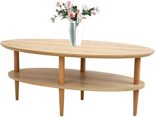 CuNtoHHH Ovaler Couchtisch, doppellagiger Beistelltisch aus Holz, modernes Buchenfinish, braun/Khaki, 110 x 45 cm Satztische (Farbe: Khaki)