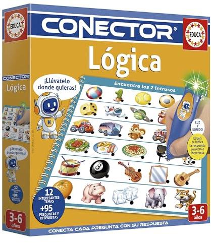 Educa - Conector Lógica. Juego Educativo con 12 Temas y más de 95 Preguntas para desarrollar la observación y razonamiento. con luz y Sonido Que Indica si la Respuesta es Correcta. +4 años (20085)
