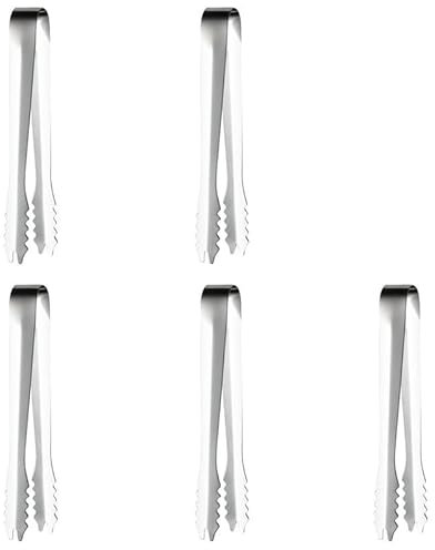 5pcs Ice Tongs,Sugar Cubes Tongs with Teeth 13.3cm,Stainless Steel Ice Tongs with Silicone Tips,Small Serving Tongs for Tea,Coffee,Cafe,Kitchen,Afternoon Tea Sliver
