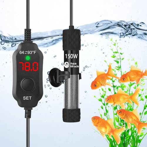AquaMiralce 150W Aquarium Heater with Compact Size, Submersible Fish Tank Heater with LED Digital Display Thermostat, Adjustable Fish Heater Turtle Heater for 15-30 Gallon Tanks