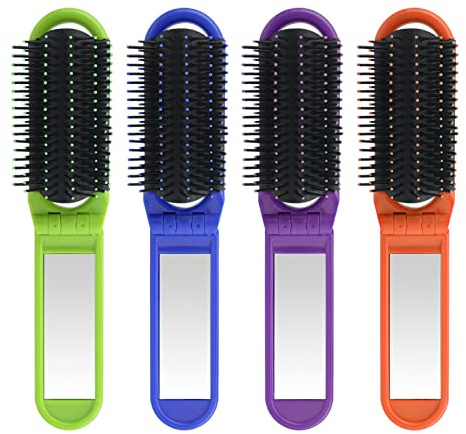 Travel Hair Brush Folding Hair Brush with Mirror and Massage Comb Compact Pocket Hair Brush Foldable Compact Hair Styling Tools for Women and Men(SIZE:4pcs)