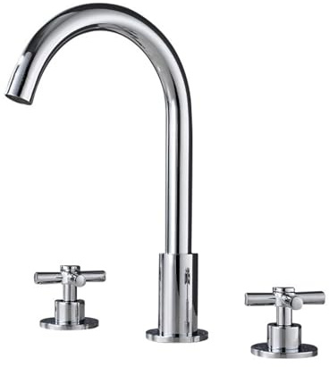 ZYCDP 3 Hole Basin Tap Chrome, Dual Lever Basin Mixer Taps Bathroom Sink Tap 360 Swivel 2 Cross Handle Hot and Cold Taps for Bathroom
