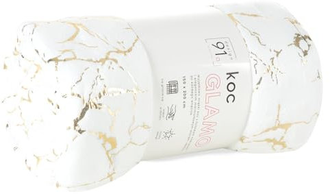 Couverture douillette en microfibre avec motif de marbre doré imprimé - Couverture douillette douce en blanc, crème, noir, argent, beige - 150 x 200 cm (blanc)