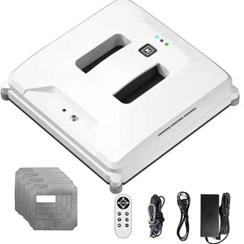 Soflightmok 3000pa Smart Window Vacuum Cleaner- Glass Cleaner Robot With Automatic Dual Water Spray/Remote Control, Square Glass Cleaning Robot For Interior/Exterior Highrise Windows-4 Cloth,White