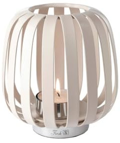 Fink [A MAMBAIA, Windlicht ohne Glas, Eisen, pulverbeschichtet, vernickelt, glatt, Sand, silberfarben, L. 16,5 cm, B. 16,5 cm, H. 17 cm