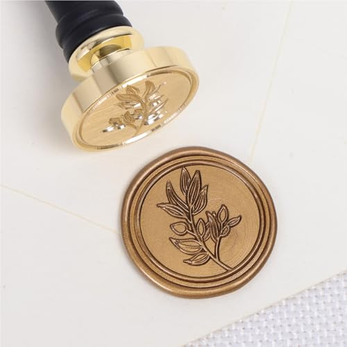 UNIQOOO Olive Branch Wax Seal Stamp - Flowers Botanical Theme Vintage Brass Stamp Head with Wood Handle for Wedding Invitation Gift Wrap Envelopes Christmas Card