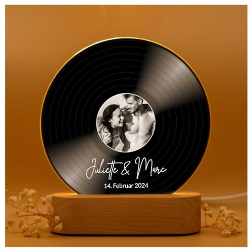 Geschenkfreude Acrylglas Foto LED personalisiert - Schallplatten Optik | UV-Druck Fotogeschenk selbst gestalten, Schallplatten, Valentinstag für Ihn und Sie, Nachtlicht Paar