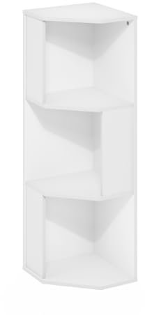 Furinno ECON Mensola Angolare, Libreria Angolare A 3 Ripiani, Scaffale Portaoggetti, Scaffale Espositivo, Libreria, Per Organizzazione E Contenimento In Soggiorno, Ufficio Domestico, Bianco