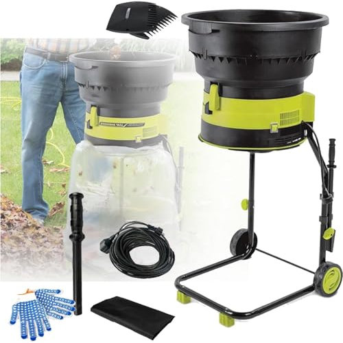 JJENXYYDS 2500W Electric Chipper Quiet Garden Shredder,with Wheels, Leaf Rake, Storage Bag,Leaf Crusher with 54cm Funnel Diameter, for Yard Cleanup, Composting,10m-power-cord