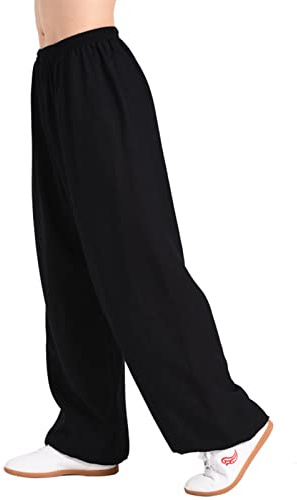 002,XXL,Pantaloni Tai Chi Donna E Uomo Pantaloni Wushu Kung Fu Confortevole Cotone E Lino Pantaloni da Yoga con Tasca Interna Unisex Traspirante Arti Marziali Meditazion Coulisse Pantaloni