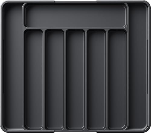 Kitsure Cutlery Drawer Organiser - Expandable Cutlery Tray for Forks, Knives, Black, 34.20 x 27.40 x 4.00 cm