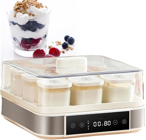 KYZTMHC Yogurtera automática, máquina para Hacer Queso, con 9 tarros de Cristal y Pantalla táctil Inteligente con Control de Temperatura y Tiempo, para Yogur orgánico doméstico