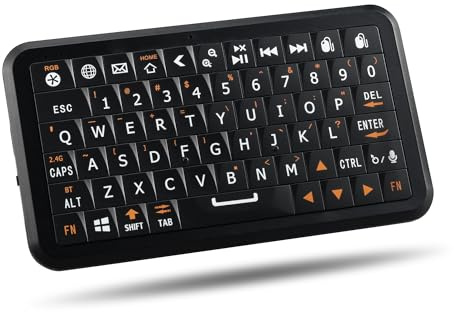 Mini teclado inalámbrico con modo dual 2.4G/Bluetooth, ultradelgado y portátil, gestos de mouse de aire, retroiluminación RGB, compatible con televisores inteligentes/PC/tabletas/teléfonos (iOS