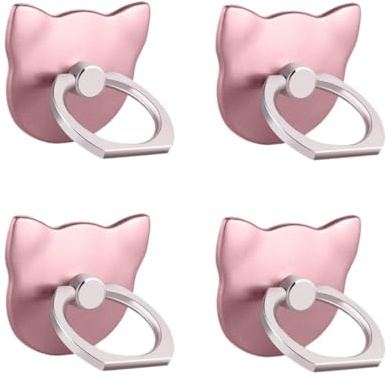 Msagkah Lot de 4 supports anneau de téléphone en forme de chat, 4 supports anneau de support anneau de téléphone portable rotatif à 360° pour téléphones et tablettes (rose)